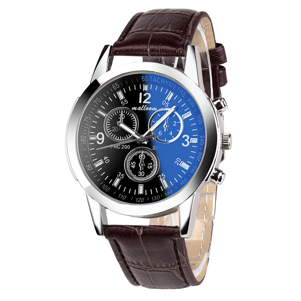 Malloom Mens Roman Numerals Blue Ray Glass Watch