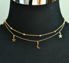 2 layer star anda moon choker necklace