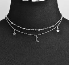 2 layer star anda moon choker necklace