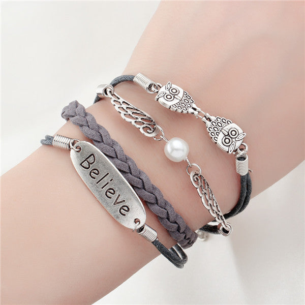 New fashion infinite double leather bracelet
