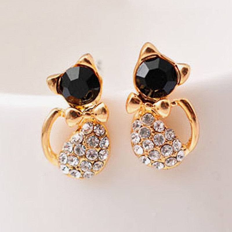 Cute Crystal Bow Cat Earrings