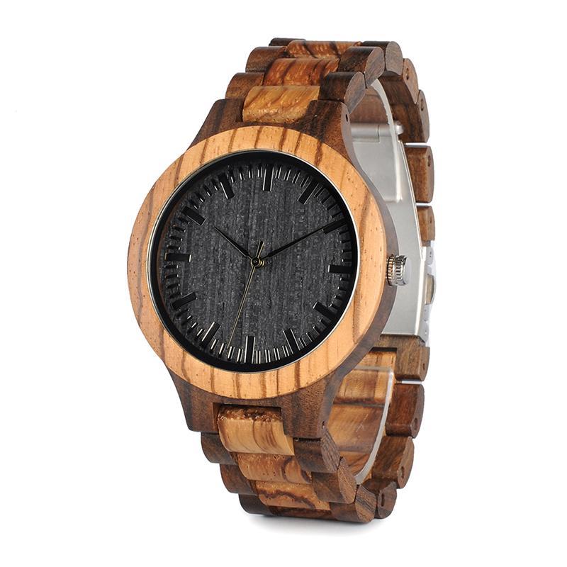 D30 Round Vintage Zebra Wood Case Men Watches