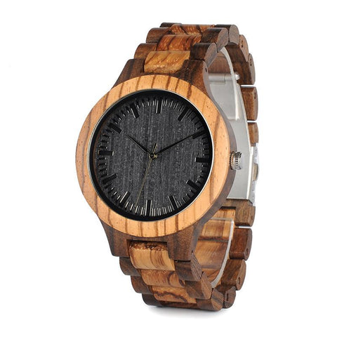 D30 Round Vintage Zebra Wood Case Men Watches
