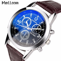 Malloom Mens Roman Numerals Blue Ray Glass Watch