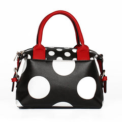 FASHIONABLE LEATHER AND POLKA DOT DESIGN TOTE BAG FOR WOMEN LEATHER BAGS