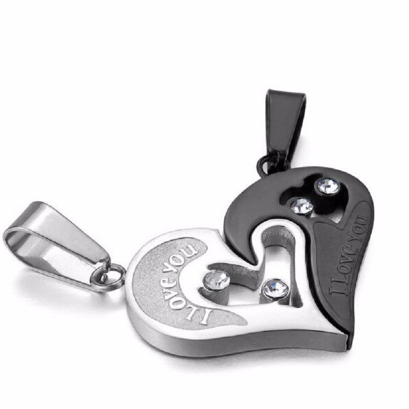 Couples Stainless Steel Chain Black Heart Love Necklaces