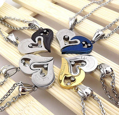Couples Stainless Steel Chain Black Heart Love Necklaces