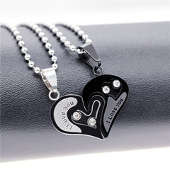 Couples Stainless Steel Chain Black Heart Love Necklaces