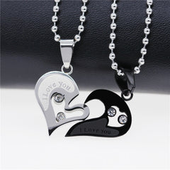 Couples Stainless Steel Chain Black Heart Love Necklaces